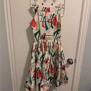 Bernie Dexter White Dress with Red and Green Abstract Print